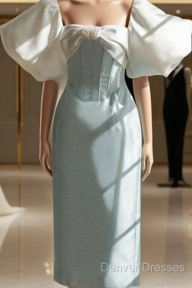 Vintage Sheath Light Sky Blue Satin Prom Dress Evening Dress
