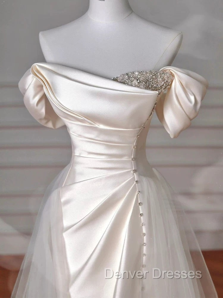 Vintage Sheath Off The Shoulder Satin Long Prom Dress Party Evening Dress