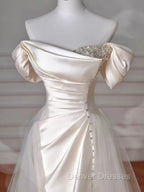 Vintage Sheath Off The Shoulder Satin Long Prom Dress Party Evening Dress
