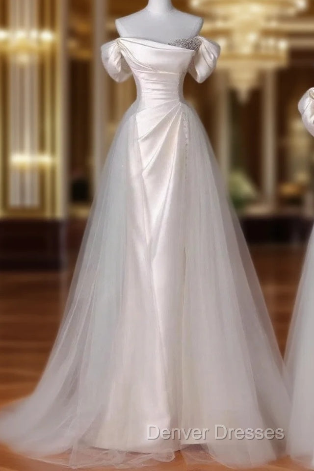 Vintage Sheath Off The Shoulder Satin Long Prom Dress Party Evening Dress