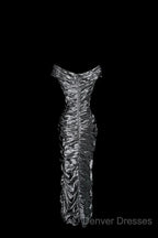 Vintage Sheath Off The Shoulder Silver Gray Sleeveless Long Prom Gown Fairy Prom Dress