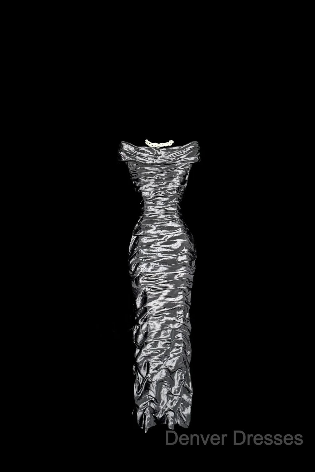 Vintage Sheath Off The Shoulder Silver Gray Sleeveless Long Prom Gown Fairy Prom Dress