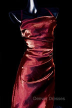 Vintage Sheath Spaghetti Straps Burgundy Ankle Length Prom Dress Birthday Outfits