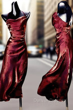 Vintage Sheath Spaghetti Straps Burgundy Ankle Length Prom Dress Birthday Outfits