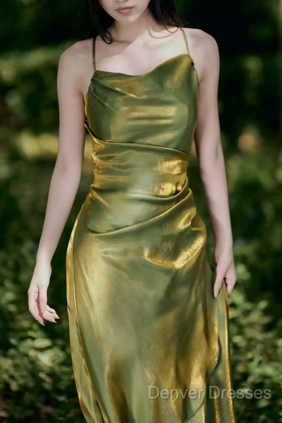 Vintage Sheath Spaghetti Straps Green Shiny Prom Dress Birthday Outfits