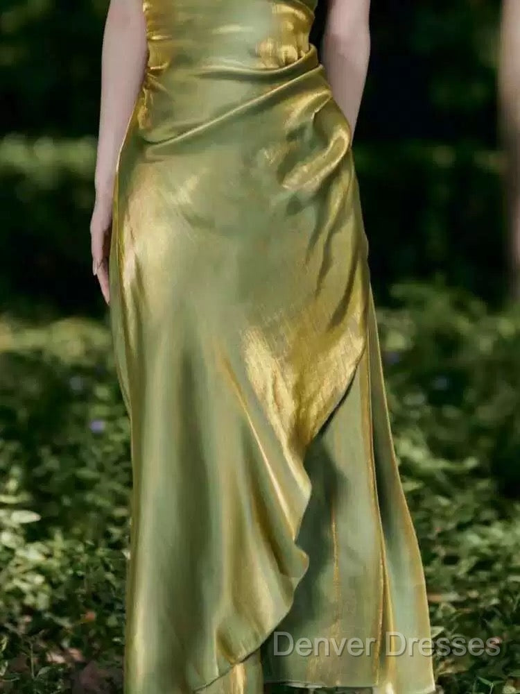 Vintage Sheath Spaghetti Straps Green Shiny Prom Dress Birthday Outfits