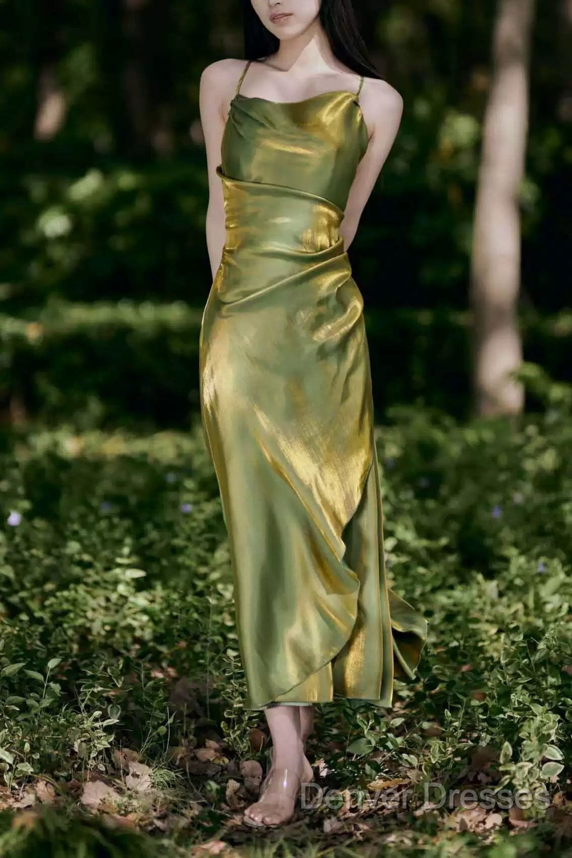 Vintage Sheath Spaghetti Straps Green Shiny Prom Dress Birthday Outfits