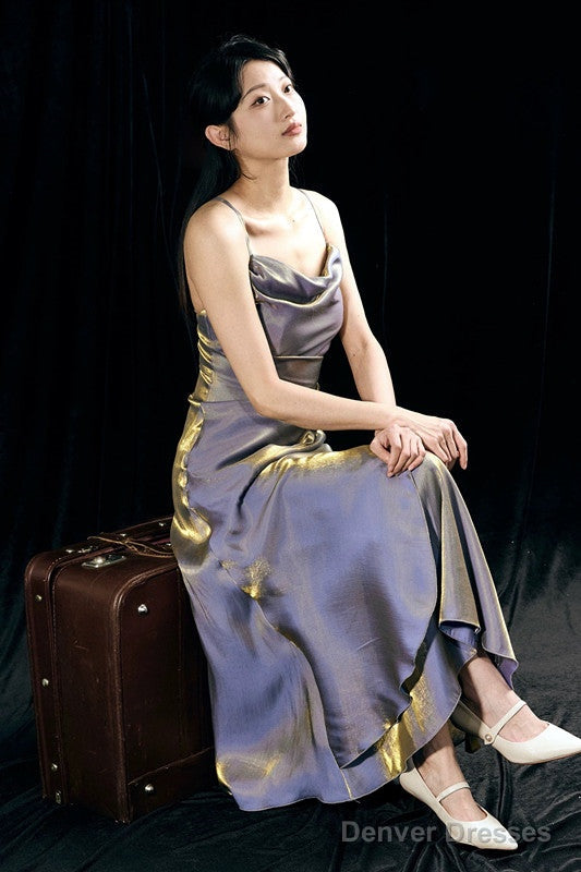 Vintage Sheath Spaghetti Straps Light Grape Ankle Length Prom Dresses Birthday Outfits Ssd473