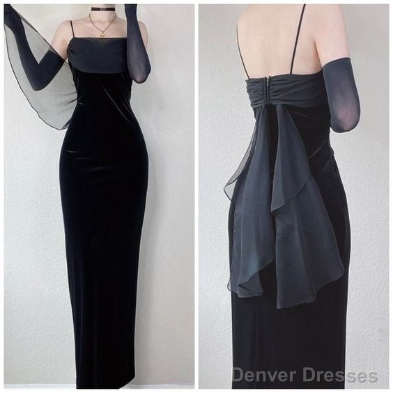 Vintage Sheath Straps Black Velvet Prom Dress Main image