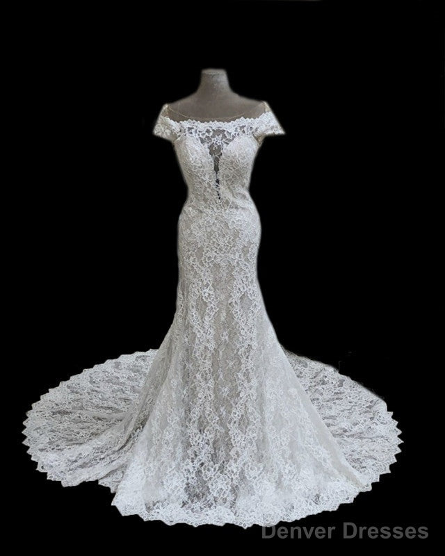 Vintage Sheer Neck Mermaid Lace Wedding Dresses Main image