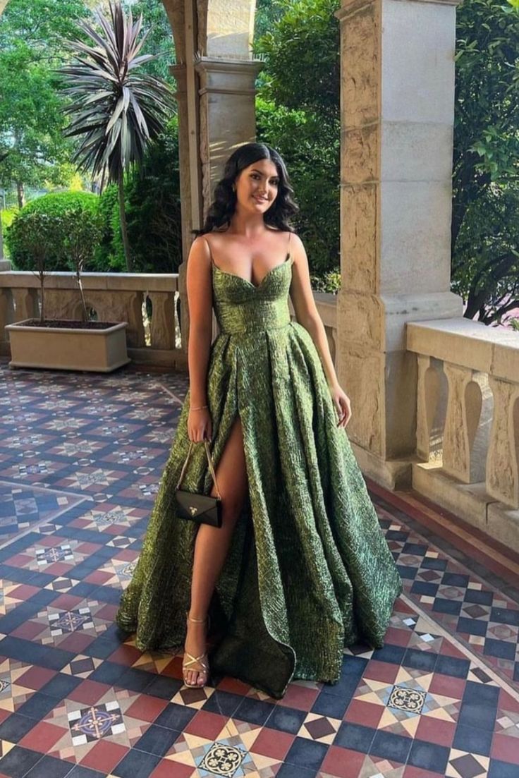 Vintage Spaghetti Straps Green Prom Dress Long Prom Dress