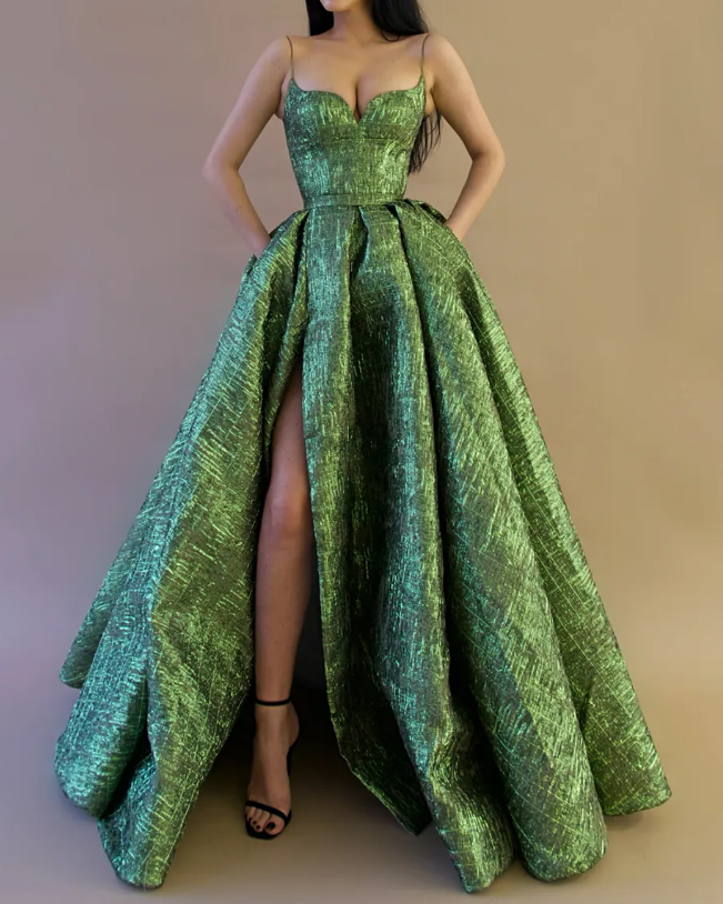 Vintage Spaghetti Straps Green Prom Dress Long Prom Dress