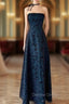 Vintage Strapless Blue Satin Sleeveless Black Tulle Beaded Ball Dress Birthday Evening Dress