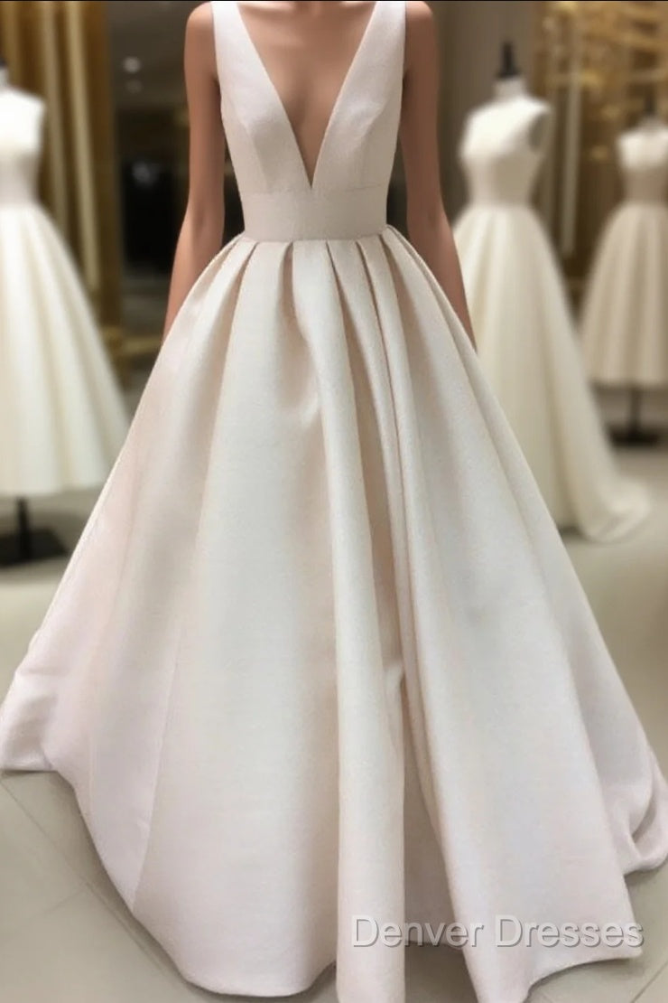Vintage Style V-Neck Satin Wedding Dress Ball Gown