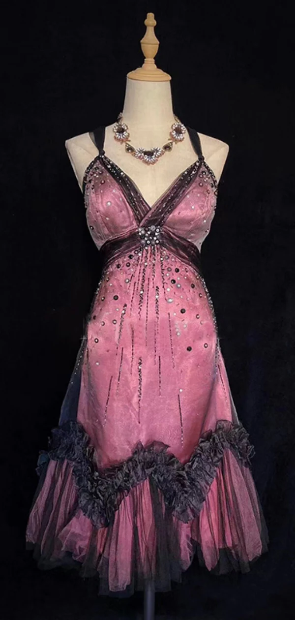 Vintage Tulle Beaded A Line Birthday Dress Spaghetti Straps Homecoming Dress Cocktail Dress