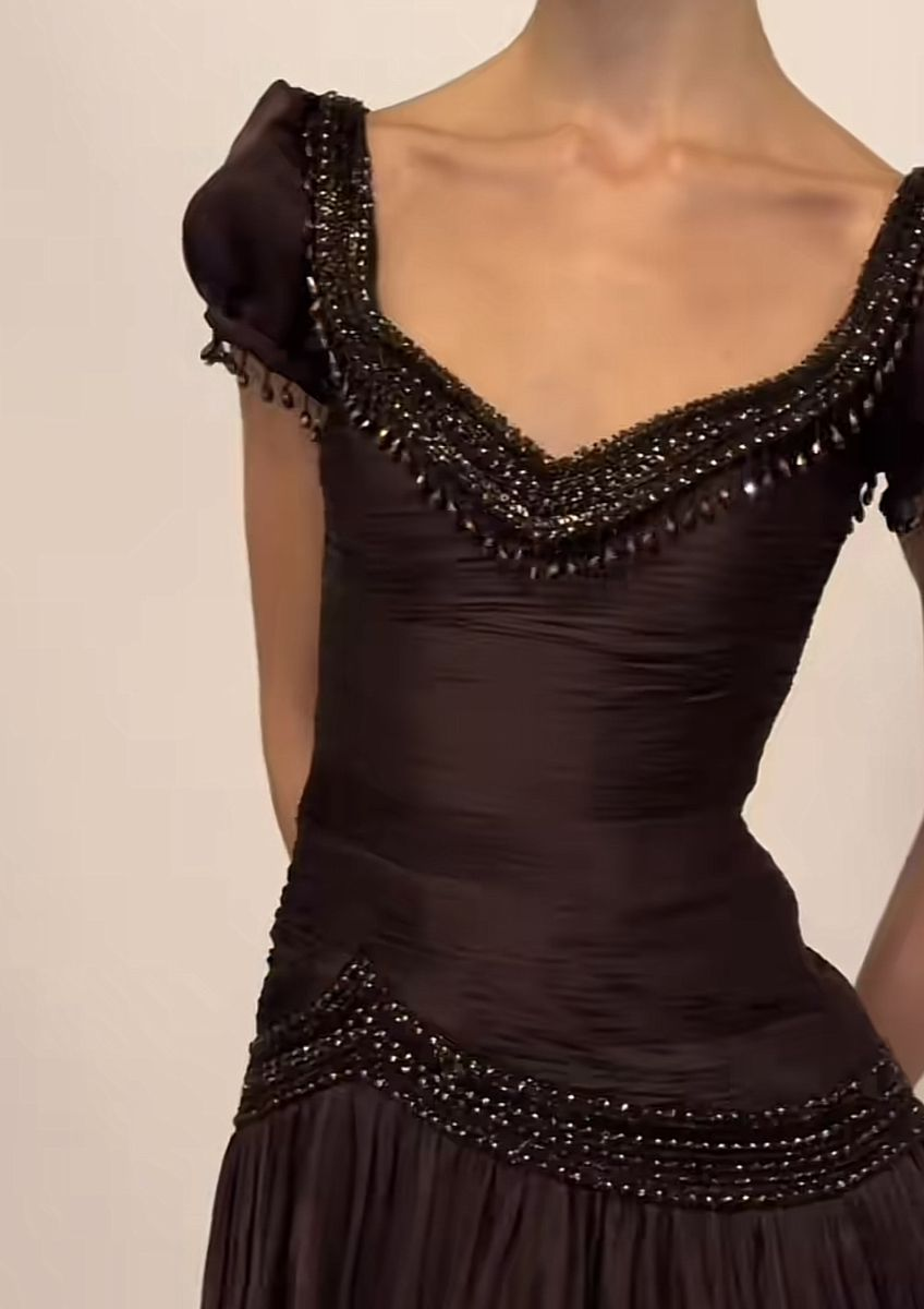 Vintage V Neck Brown Chiffon Beaded Mermaid Party Dress Long Evening Gowns Secondary image