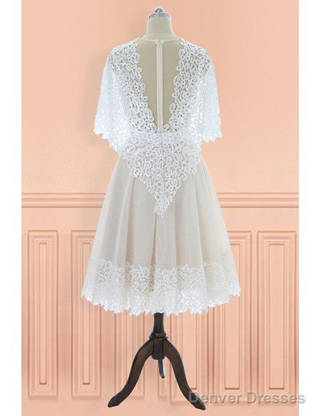 Vintage V-Neck Lace Knee Length Wedding Dress With Sleeves Secondary image
