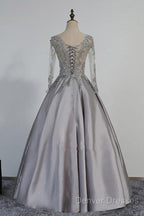 Vintage V-Neck Long Sleeves Appliques Beading Long Evening Dress