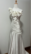 Vintage White Mermaid One-Shoulder Neckline Petal Pleated Satin Long Prom Dress Evening Dress