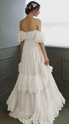 Vintage White Off The Shoulder Dots Ruffle Party Dress
