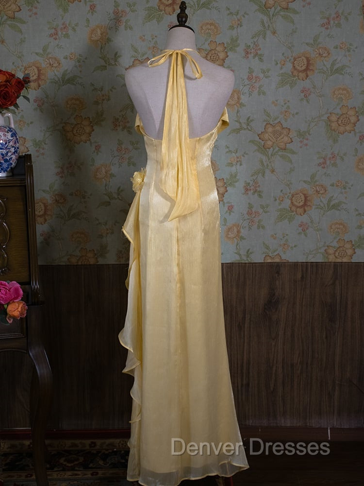 Vintage Yellow Halter Neck Floral Prom Gown Fairy Princess Dress Secondary image