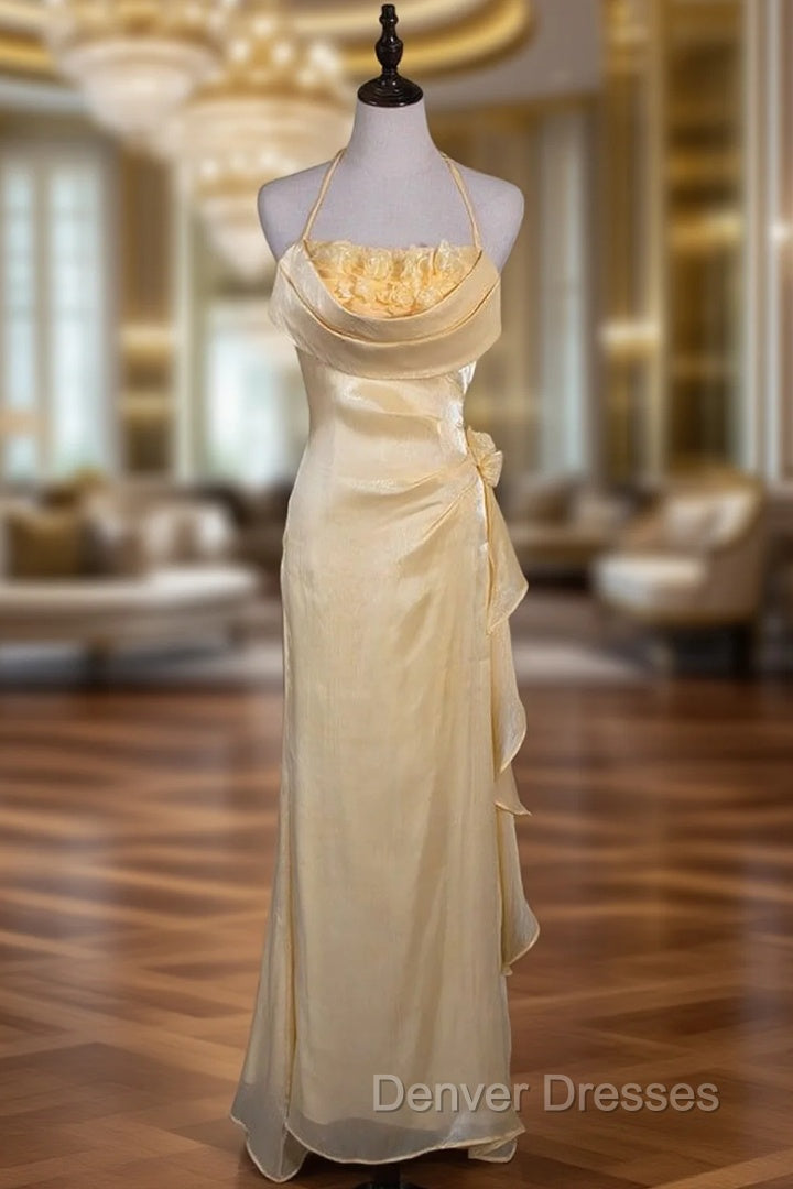 Vintage Yellow Halter Neck Floral Prom Gown Fairy Princess Dress Main image