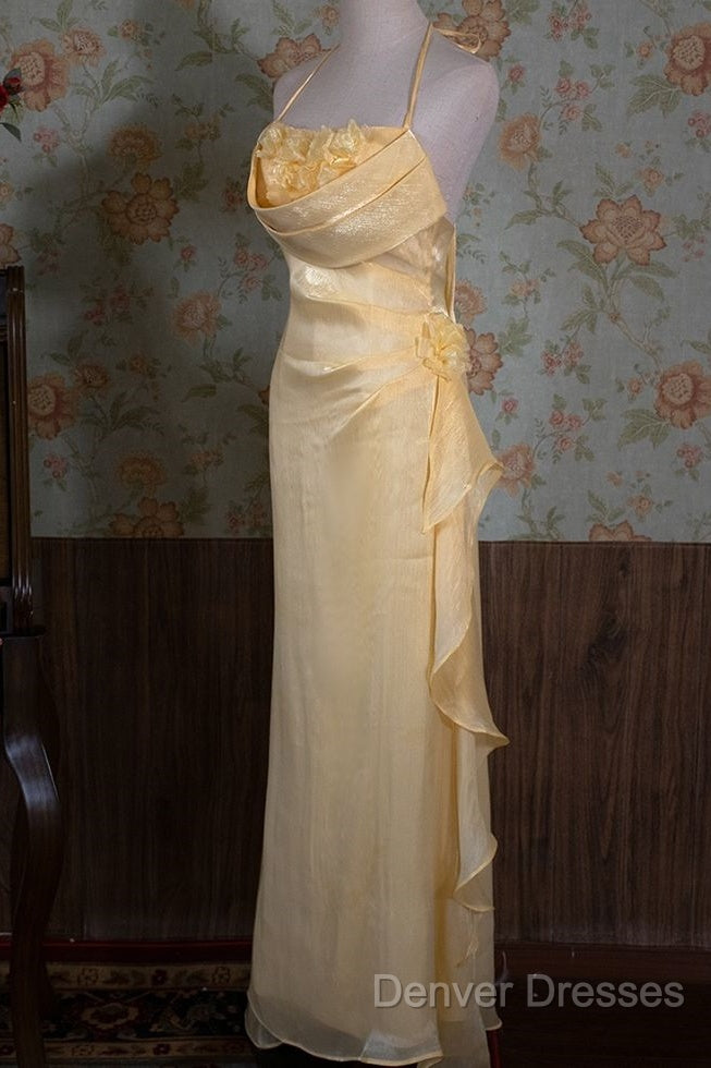 Vintage Yellow Halter Neck Floral Prom Gown Fairy Princess Prom Dress Secondary image