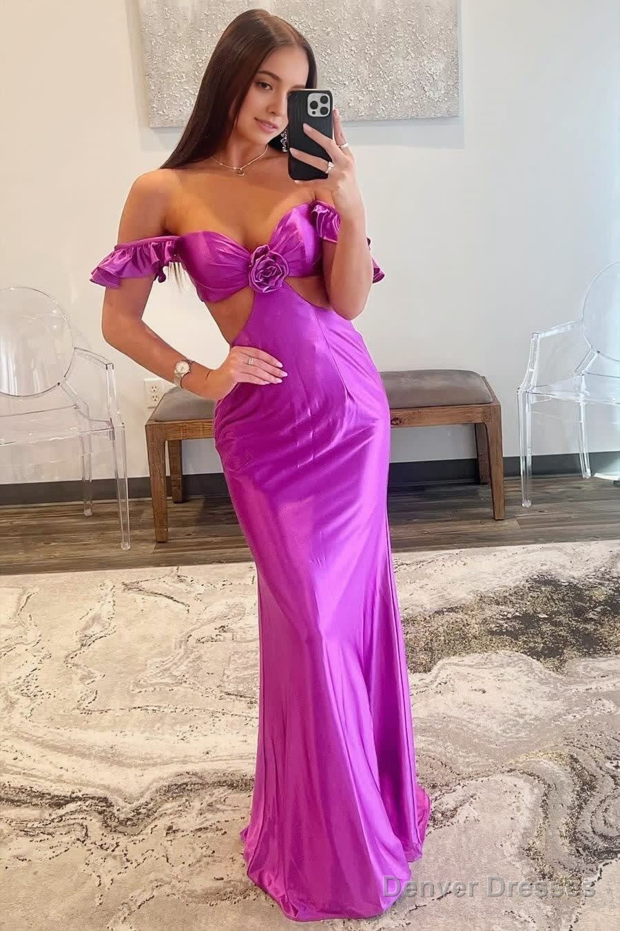 Violet Flutter Sleeve Cutout Mermaid Prom Dress Fitted Gown Main image