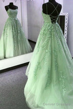 Violet Purple Lace Long Prom Dresses A Line Evening Gown