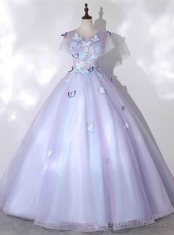 Violet Tulle Short Sleeve Appliques Quinceanera Dress Main image