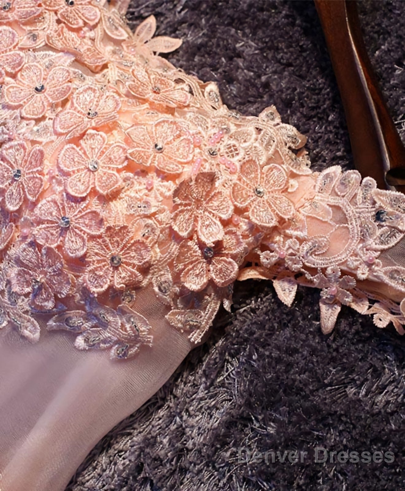 Pink A Line Tulle Lace Short Prom Dress, Homecoming Dress Secondary image