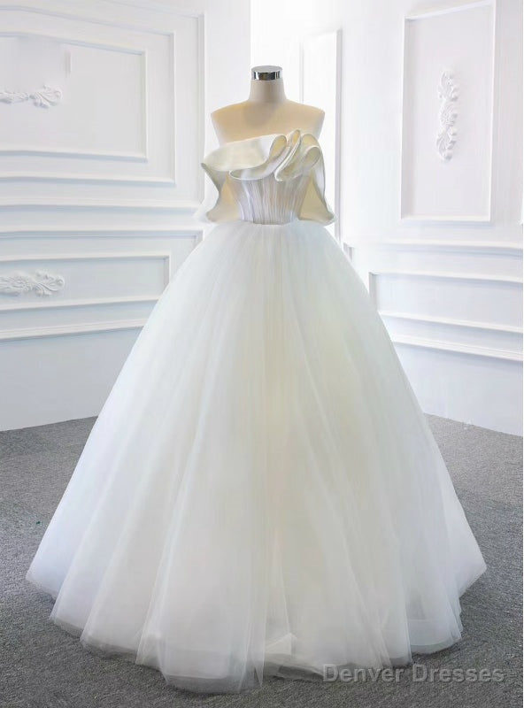We Offer a Variety Of White Ball Gown Tulle Strapless Pleats Long Prom Dress Main image