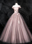 We Provide Pink Ball Gown Tulle Off the Shoulder Appliques Quinceanera Dress