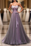 Pruple Tulle Sweetheart Neck Long Prom Dress, Evening Dress