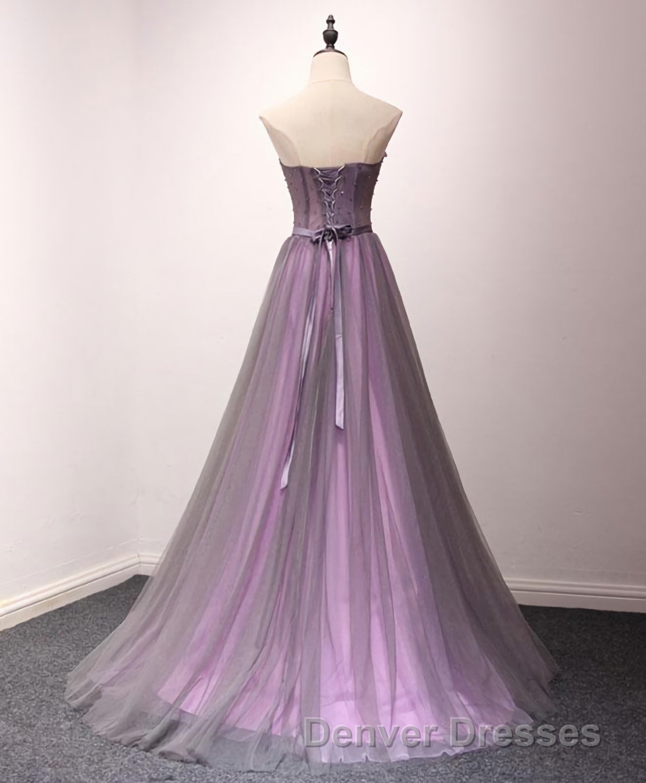 Pruple Tulle Sweetheart Neck Long Prom Dress, Evening Dress Secondary image