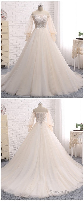 Wedding Dress, Appliqued Floral Long Sleeve Lace Bridal Gowns Prom Dress Main image
