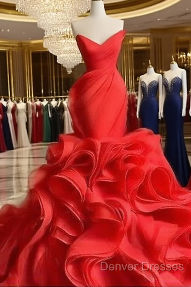 Wedding Dress Long Train Organza Tiered Skirt Ruffled Plus Size Prom Gown