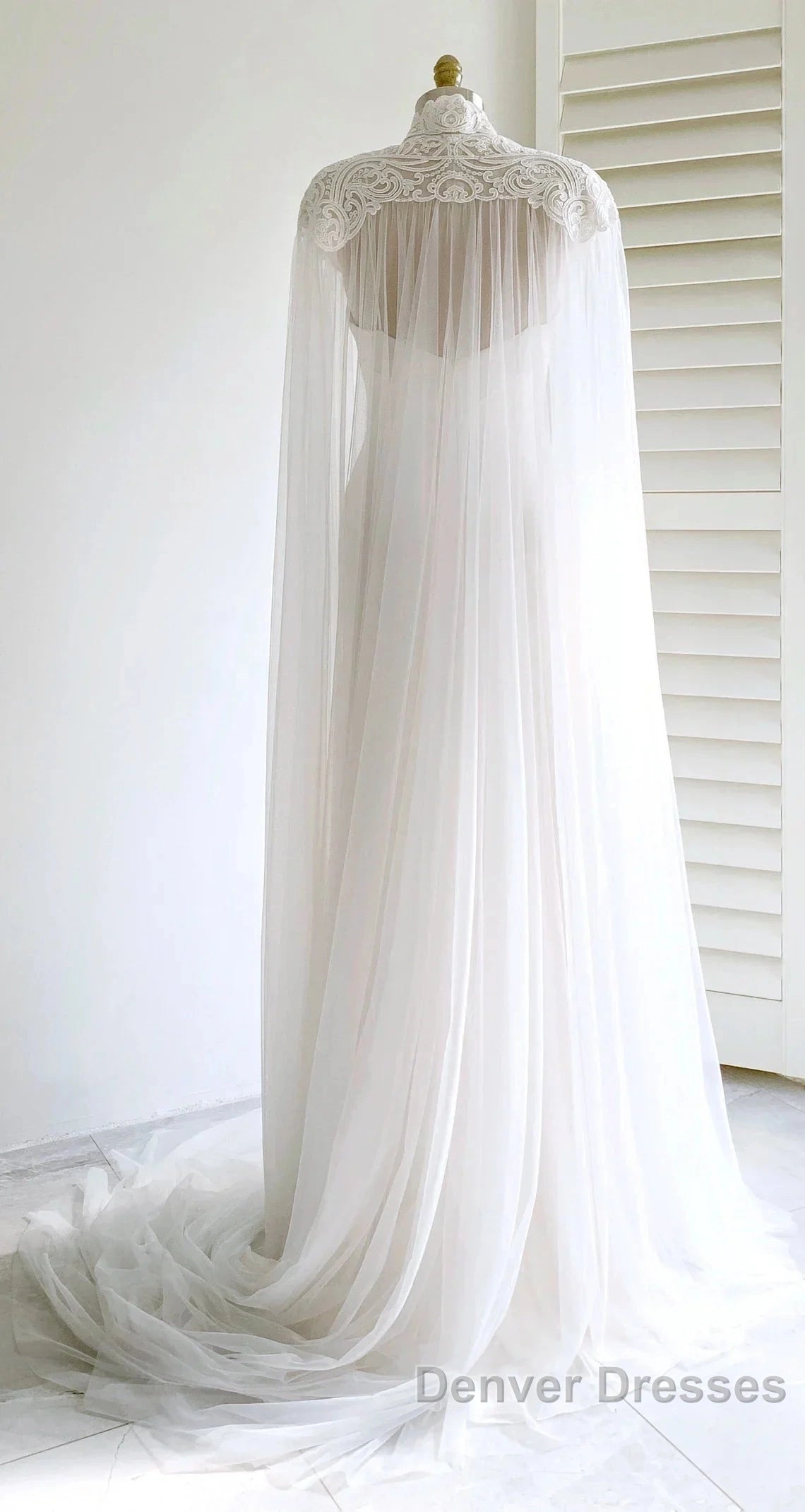 Weitese Dress Prom Dress Stores White Bridal Long Tulle Cape Sleeves With Embroidered Lace Appliques Long Wedding Dress Party Dress Formal Wear Dress Secondary image