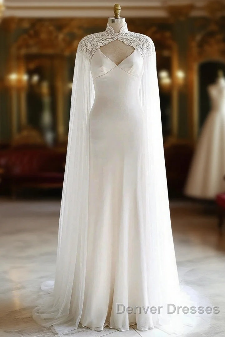 Weitese Dress Prom Dress Stores White Bridal Long Tulle Cape Sleeves With Embroidered Lace Appliques Long Wedding Dress Party Dress Formal Wear Dress Main image