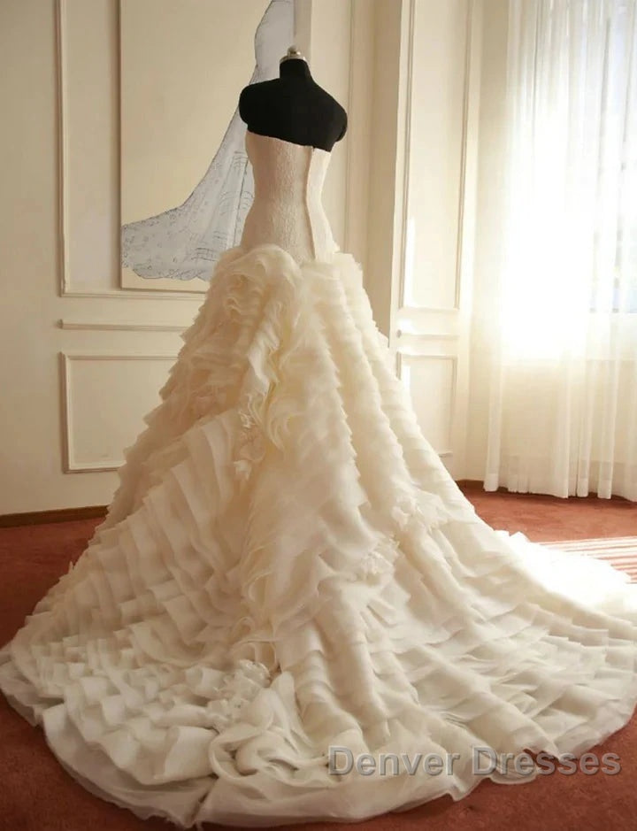 Weitese Formal WomenS Dress Ivory Elegant Strapless Puffy Tiered Ball Gown Prom Dress Wedding Dress Prom Dress Stores