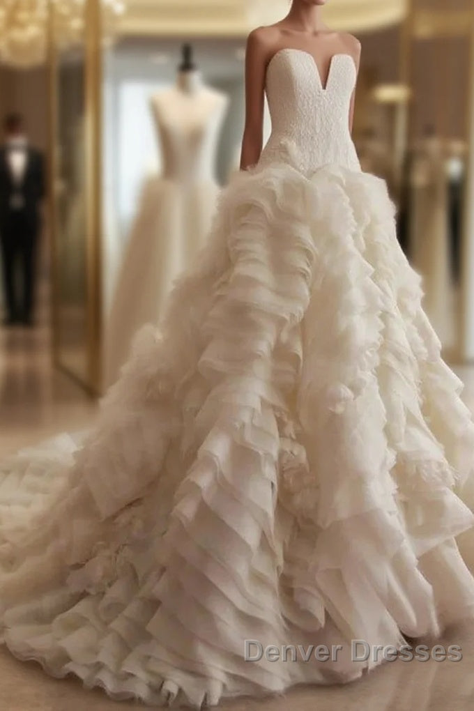 Weitese Formal WomenS Dress Ivory Elegant Strapless Puffy Tiered Ball Gown Prom Dress Wedding Dress Prom Dress Stores