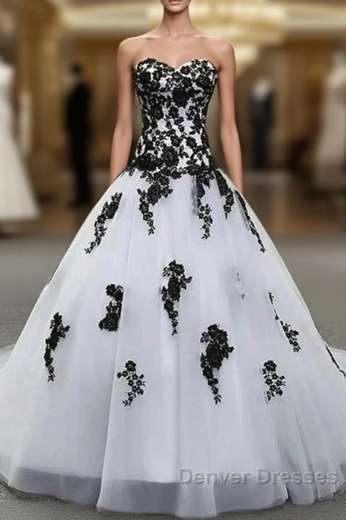 Weitese Formal WomenS Dress Strapless Beautiful White And Black Long Prom Dress Ball Gown Wedding Dress Prom Clothing