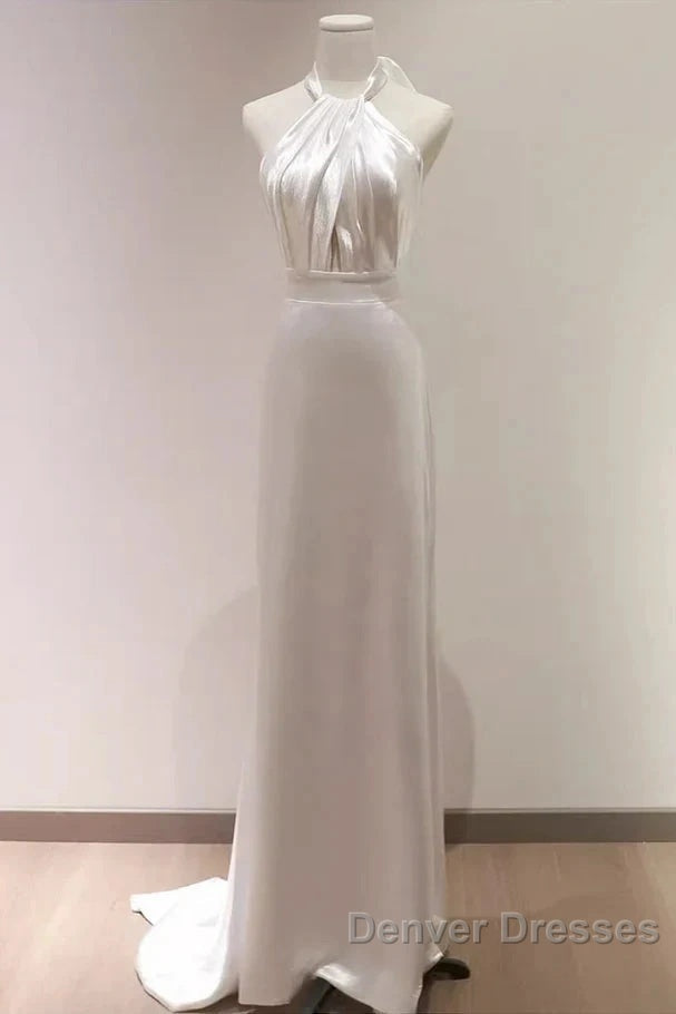 Weitese Formal WomenS Dress White Halter Light Wedding Dress Bride Dress Fishtail Evening Dress Prom Dress Stores