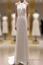 Weitese Formal WomenS Dress White Halter Light Wedding Dress Bride Dress Fishtail Evening Dress Prom Dress Stores