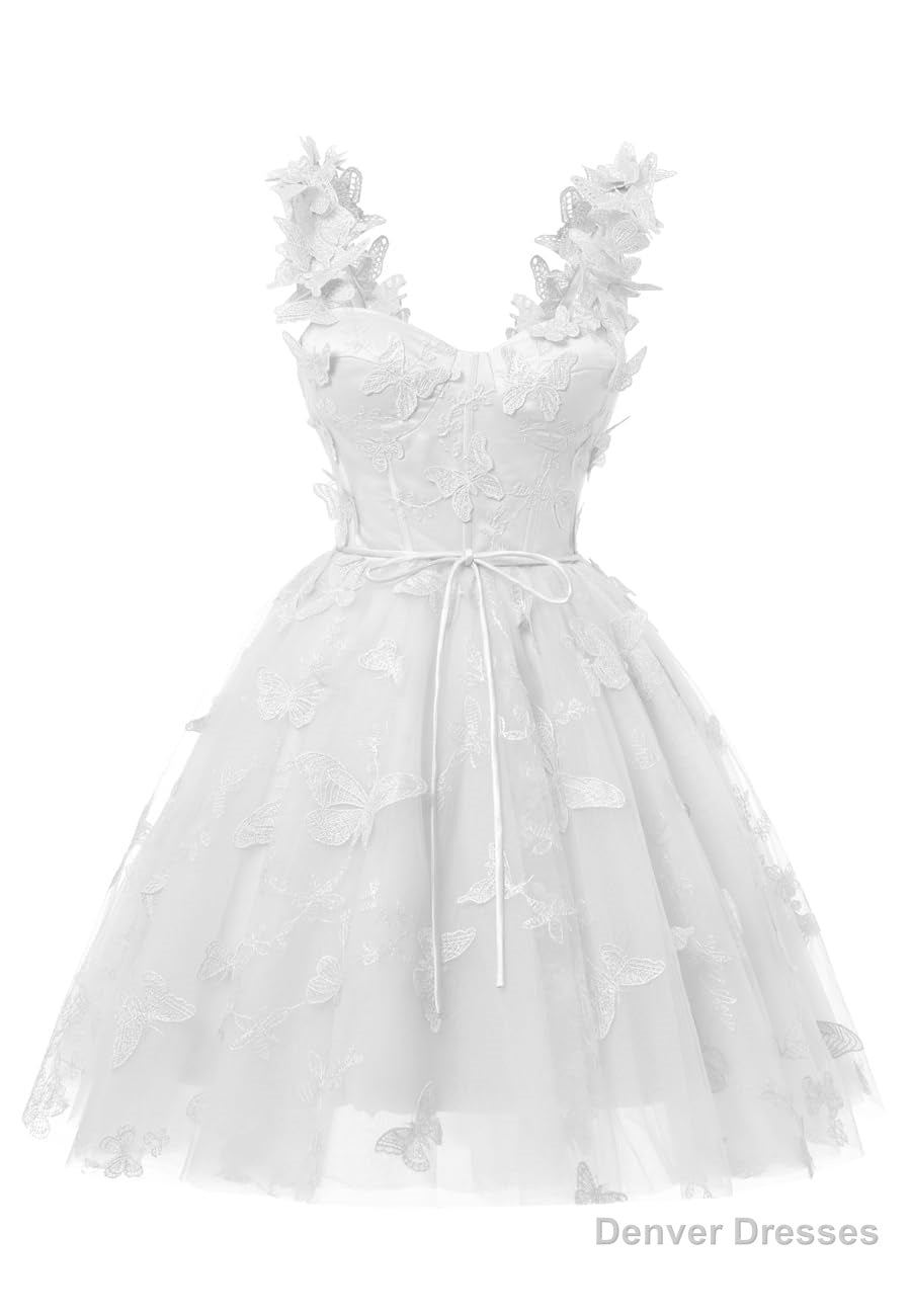White 3D Butterfly Lace Applique Tulle Homecoming Dress for Teens Sweetheart Mini Short Prom Dresses Secondary image