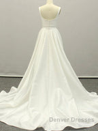 White A lien satin long prom Dress , white long bridesmaid Dress