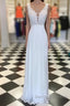 White A-line chiffon lace long prom Dress, white bridesmaid Dress