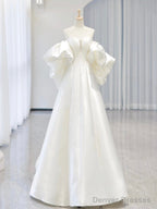 White A-Line Satin Long Prom Dress, White Satin Long Formal Dress