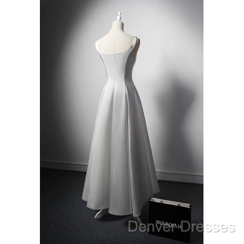 White A Line Satin Prom Dress French Style Formal Dress