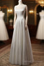White A Line Satin Prom Dress French Style Formal Dress